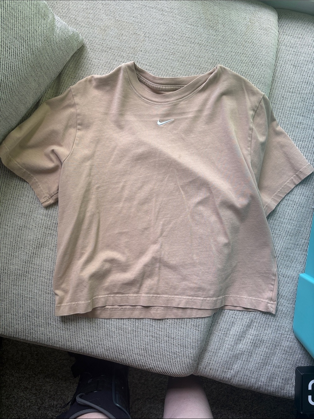 Nike Boxy Tee in Light Taupe with White Swoosh